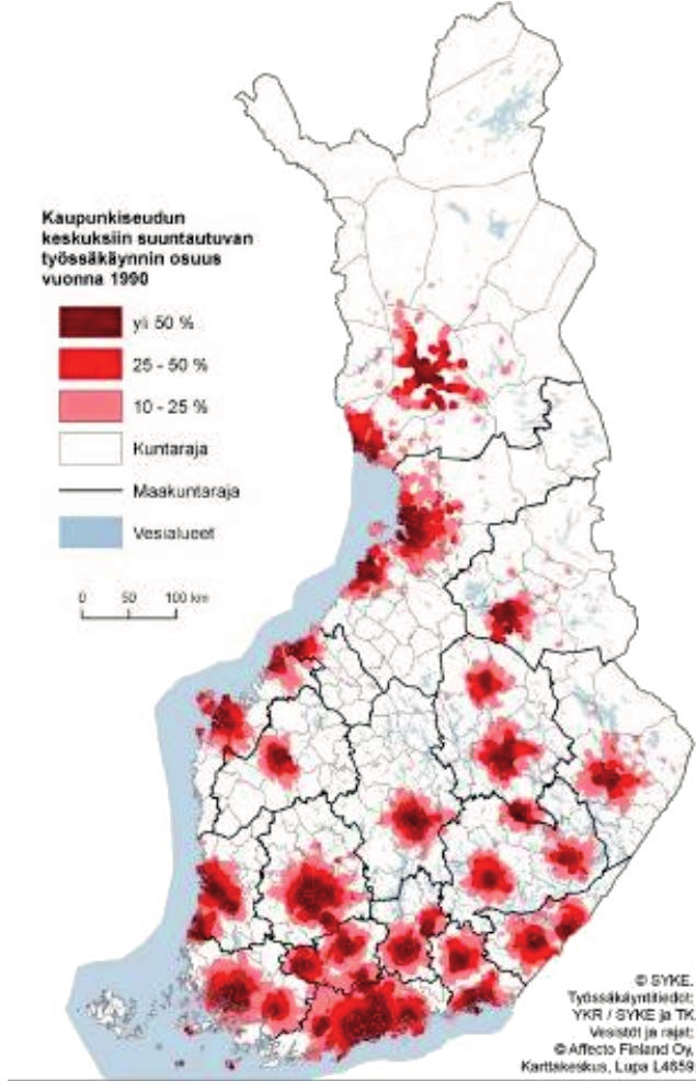 Suurimpien kaupunkien kehysalueen alakeskukset kasvavat ja vastaavat kooltaan pieniä kaupunkikeskuksia.