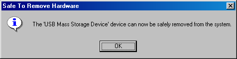 2 Windows 2000 tai ME: 1. Napsauta kuvaketta hiiren vasemmalla painikkeella. 2. Valitse Irrota USB-massamuistilaite -vaihtoehto.