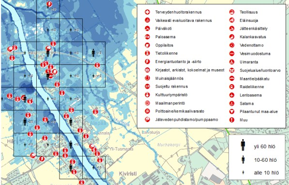 7.1.2 Laihian-Runsorin sekä Laihianjoen- ja Kyrönjoen bifurkaatioalueen tulvariskikartoitus ja vahinkojen arviointi Tulvariskikartalla esitetään tietyn tulvavaarakartoitetun toistuvuuden aiheuttama
