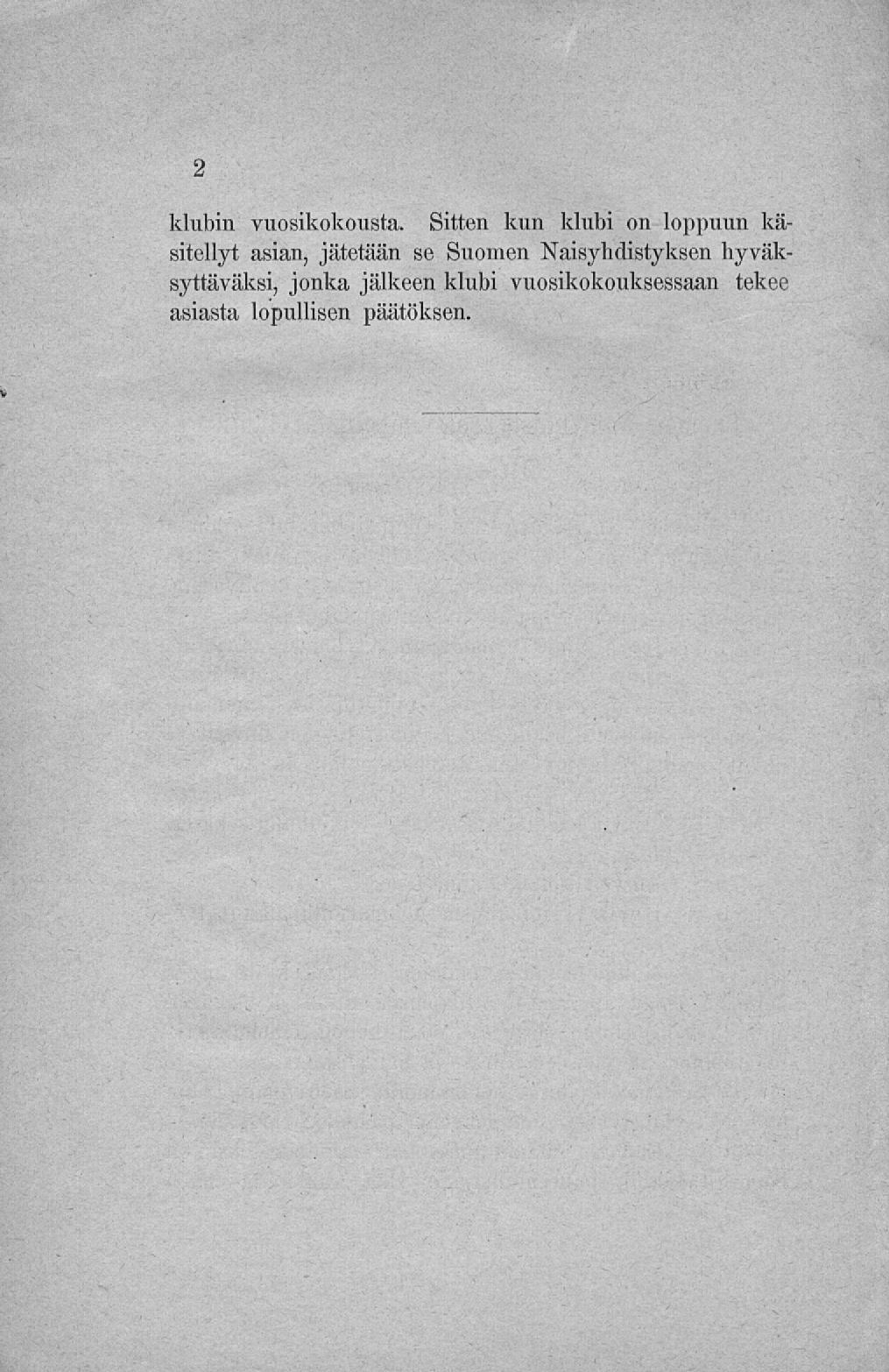 klubin vuosikokousta.