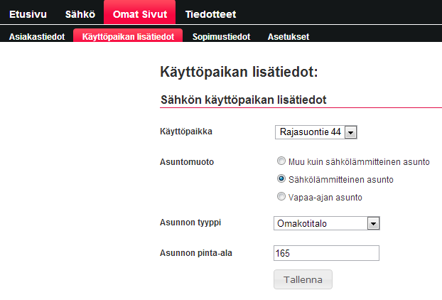 Omat Sivut Kuluttajat Sähkön käyttöpaikan lisätiedot Kirjautuessasi ensimmäisen kerran