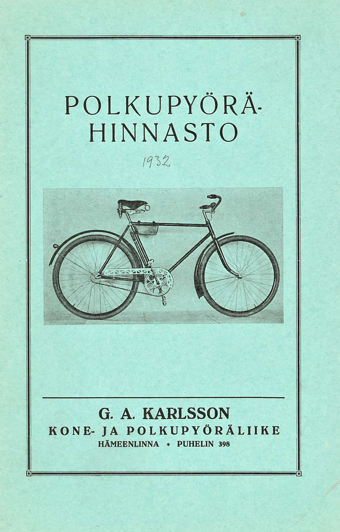 POLKUPYÖRÄ- HINNASTO. 1932 G. A.