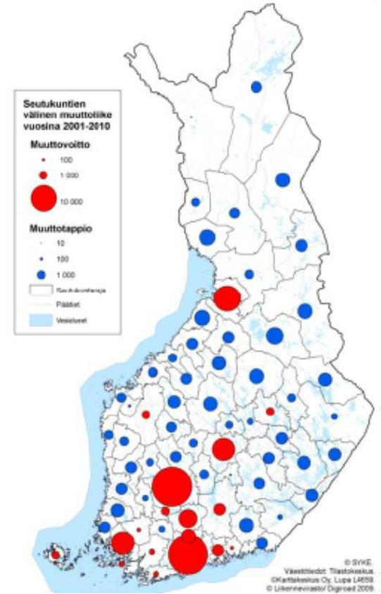 * Kaupunkiseudun väestönkehitys 1994-2014 Kuva vas.: Seutujen välinen muuttoliike 2001-2010. Seutujen välisessä muuttoliikkeessä vahvin kasvu sijoittuu Helsinki-Hämeenlinna-Tampere -akselille.