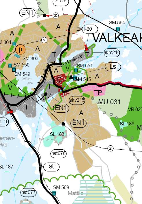 3 Kuva 2. Ote maakuntakaavasta. Kaava-alueen rajaus punaisella. Valkeakosken rakenneyleiskaava Kaupunginvaltuuston 20.6.