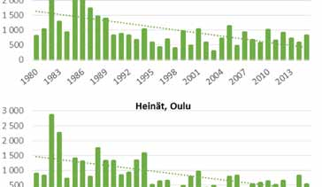 Huippupäivän pitoisuus, paikka ja vuosi Huippupäivän pitoisuus, keskiarvo 315 Helsinki -01 100 172 Imatra -13 80 172 Vaasa -01 130 63-12, -13 40 40-09 20 Suurin siitepölysumma, paikka ja vuosi 2 700