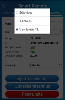 Kun lämpötila mittauspisteessä on 2 C yli asettamasi arvon, palautetaan ilmalämpöpumppu takaisin ylläpitolämmölle.