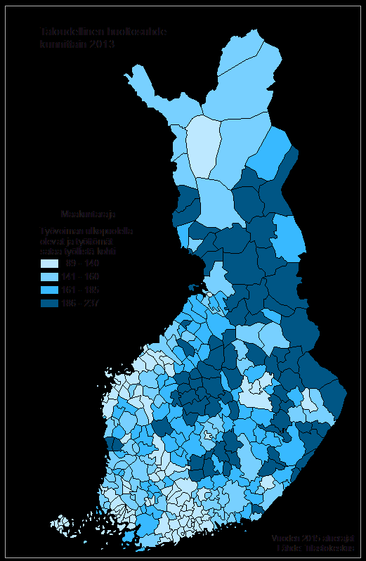 Indeksiluku Taloudellinen huoltosuhde Rovaniemellä ja koko maassa vuosina 2006-2013 180 160 140 120 100 80 60 40 20 0