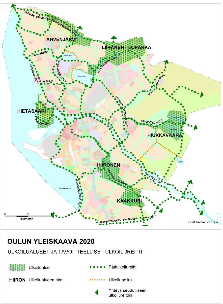 14 Kuva 6: Ote Oulun yleiskaavan 2020 ulkoilualueet ja tavoitteelliset ulkoilureitit.