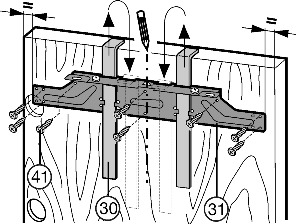 Käyttöönotto Asennustukia Fig. 20 (30) tarvitaan molempien ovien asentamisessa. Siksi kalusteovet asennetaan yksi toisensa jälkeen. u Tarkista esisäädetty mitta 8 mm.