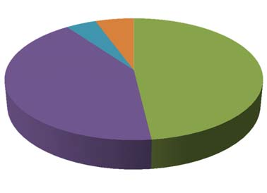 4 % Palvelujen ostot 6 % Vuokrat ja muut menot 26 % Henkilöstömenot 53 % Vuokrat