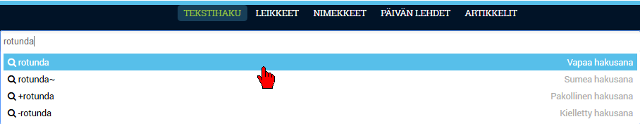 Digin käyttö sanahaku Tavallisin luonnollisesti vapaa sanahaku (esimerkki) 497