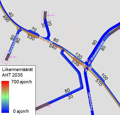 1.2. Vuoden 2035 liikenne-ennuste Liikenne-ennuste on muodostettu Turuntien aluevaraussuunnitelman (Sito 2013) EMMEennusteen (2035-tilanne) pohjalta (malli sisältää vain Stensintien).