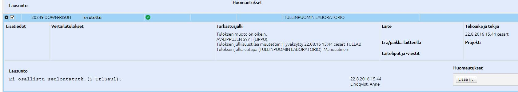 syöttämistä varten. Siirry toimintoon Tulokset ja anna näytetunniste.