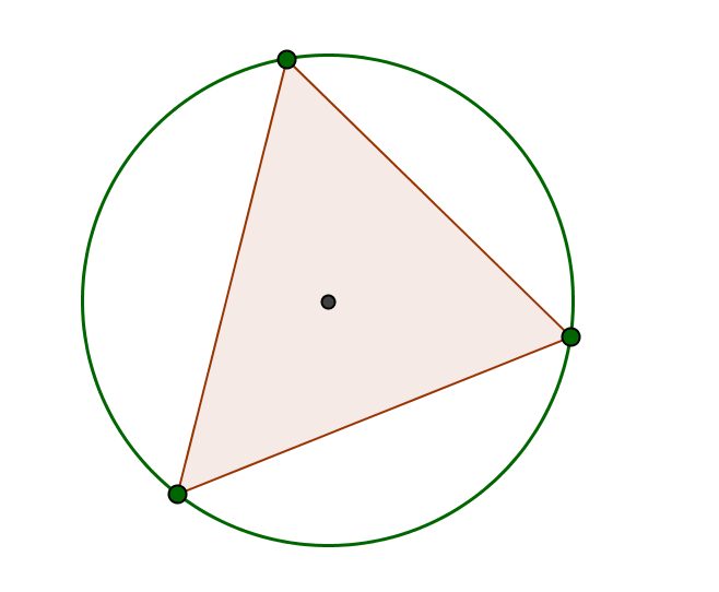 Kolmion ympäri piirretty ympyrä PIIRRÄ kolmio ympyrä tuon kolmion ympäri vihje: palauta mieleen, että kolmion sivujen keskinormaalien leikkauspiste on ympäri piirretyn ympyrän keskipiste Keksitkö