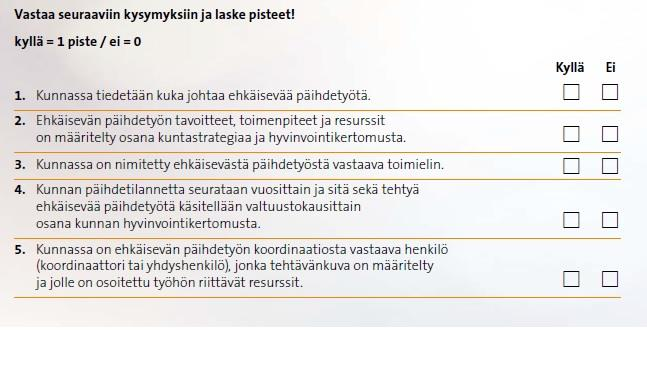 Panostaako kuntasi ehkäisevään päihdetyöhön