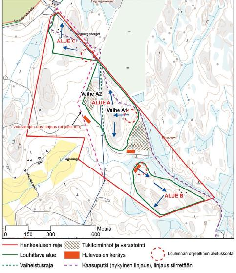 Ympäristölautakunta 20.08.2015 Sivu 27 / 27 Kuva 3. Louhinnan vaihtoehto VE3. Voimajohto ja kaasuputki siirretään.