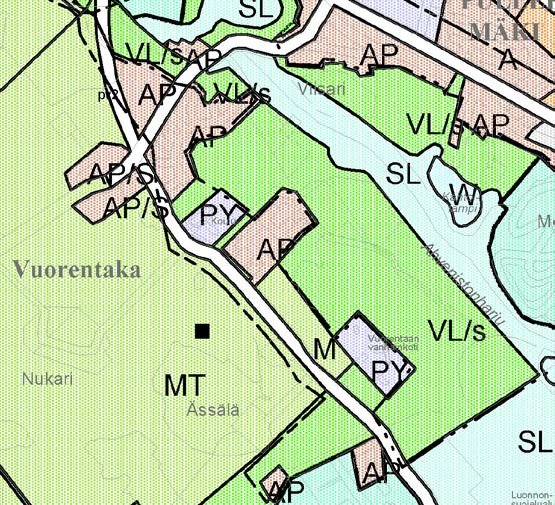 Yleiskaava (9.2.1995) Ote osayleiskaavasta. Suunnittelualue on rajattu punaisella karttaan. Alueella on voimassa Kirstulan, Viisarin ja Vuorentaan alueiden oikeusvaikutteinen osayleiskaava.