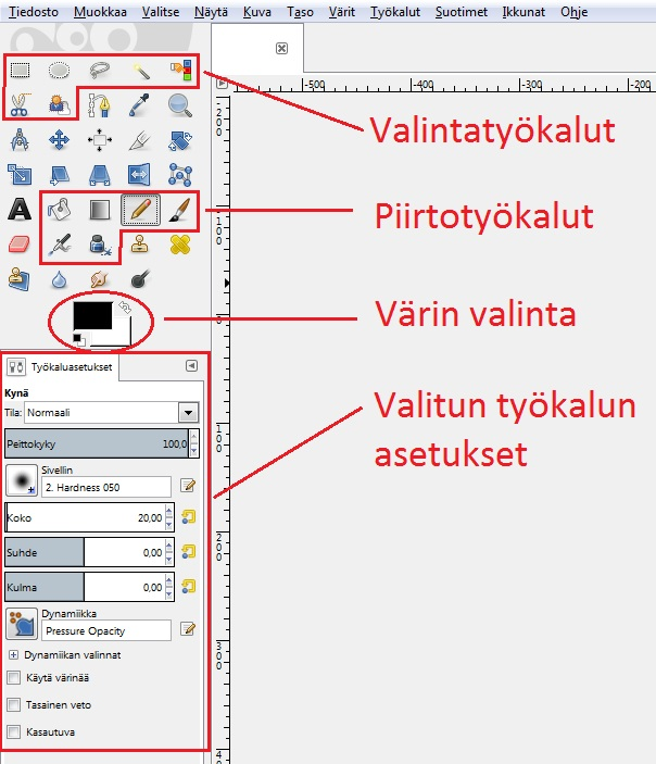 Valintatyökaluilla voit rajata alueen, jota haluat