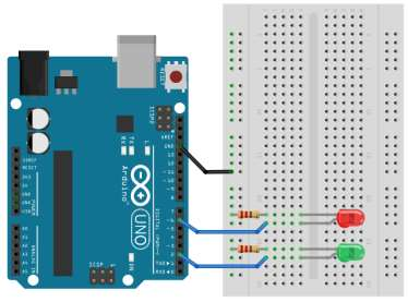 4. Yhdistä Arduinokortti kytkentälevyyn kolmella hyppylangalla. Lankojen värillä ei ole väliä.