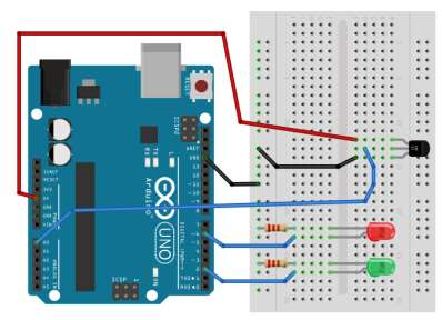 6. Lisää kolme hyppylankaa anturille: Arduinon pinnistä +5 V anturin ylempään liitäntäjohtoon Arduinon