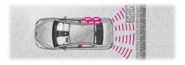 46 - Sisätilan mukavuusvarusteet ESTEIDEN HAVAITSEMINEN Järjestelmään kuuluu neljä takapuskureihin sijoitettua välimatkatunnistinta. Tunnistin havaitsee auton takana olevat esteet (esim.