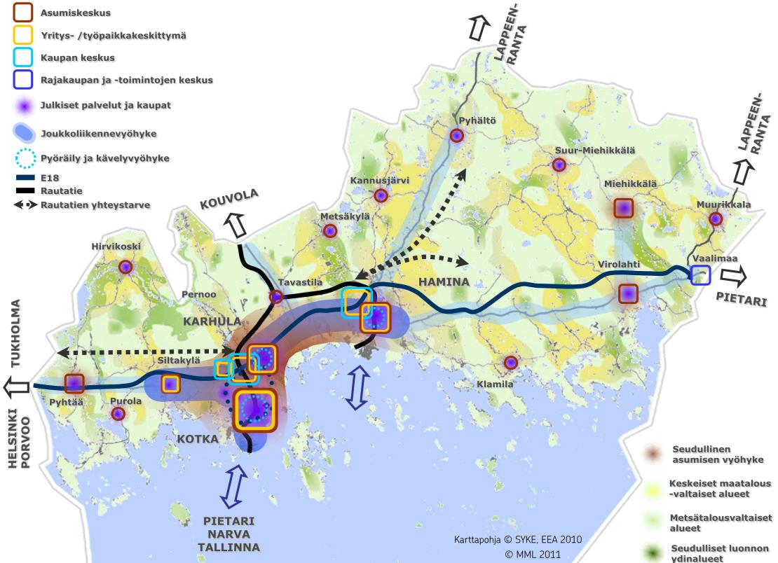 Luumäki-Imatra rata) ja Kotka-Kouvola yhteysvälillä olevat valtatie 15 ja Kouvola-Kotka/Hamina rataosuus. Tavaraliikenteen kannalta myös valtatien 26 merkittävyys korostuu.