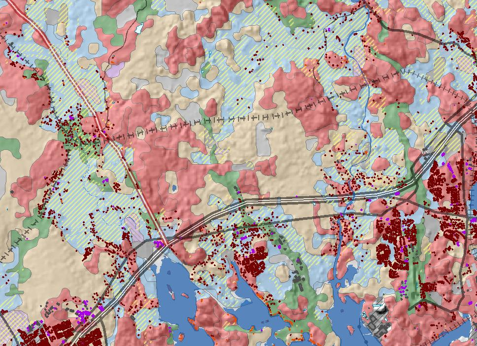 vyöhykkeitä erilaisiin pohjakartta-aineistoihin voidaan analysoida, mitkä ympäristötekijät ovat ohjanneet rakentamisen