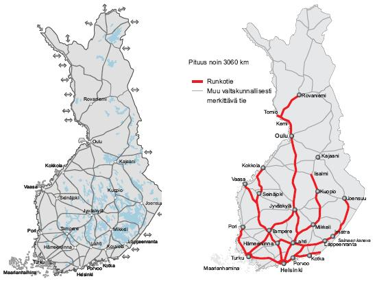 Varareittijärjestelmän kehittäminen 13 VARAREITILLISEN TIEVERKON MÄÄRITYS nallisesti merkittäville lentoasemille ja valtakunnallisesti merkittäviin matkakeskuksiin ja tavaraterminaaleihin johtavat
