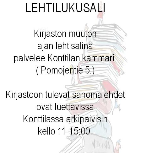 KIRJASTO Kirjaston muutto jatkuu Avaamme liikekeskus Paanulinnassa (Haapajärventie 1) viikolla 11. Saviselän lainausasema avoinna tiistaisin klo 9.30 11.