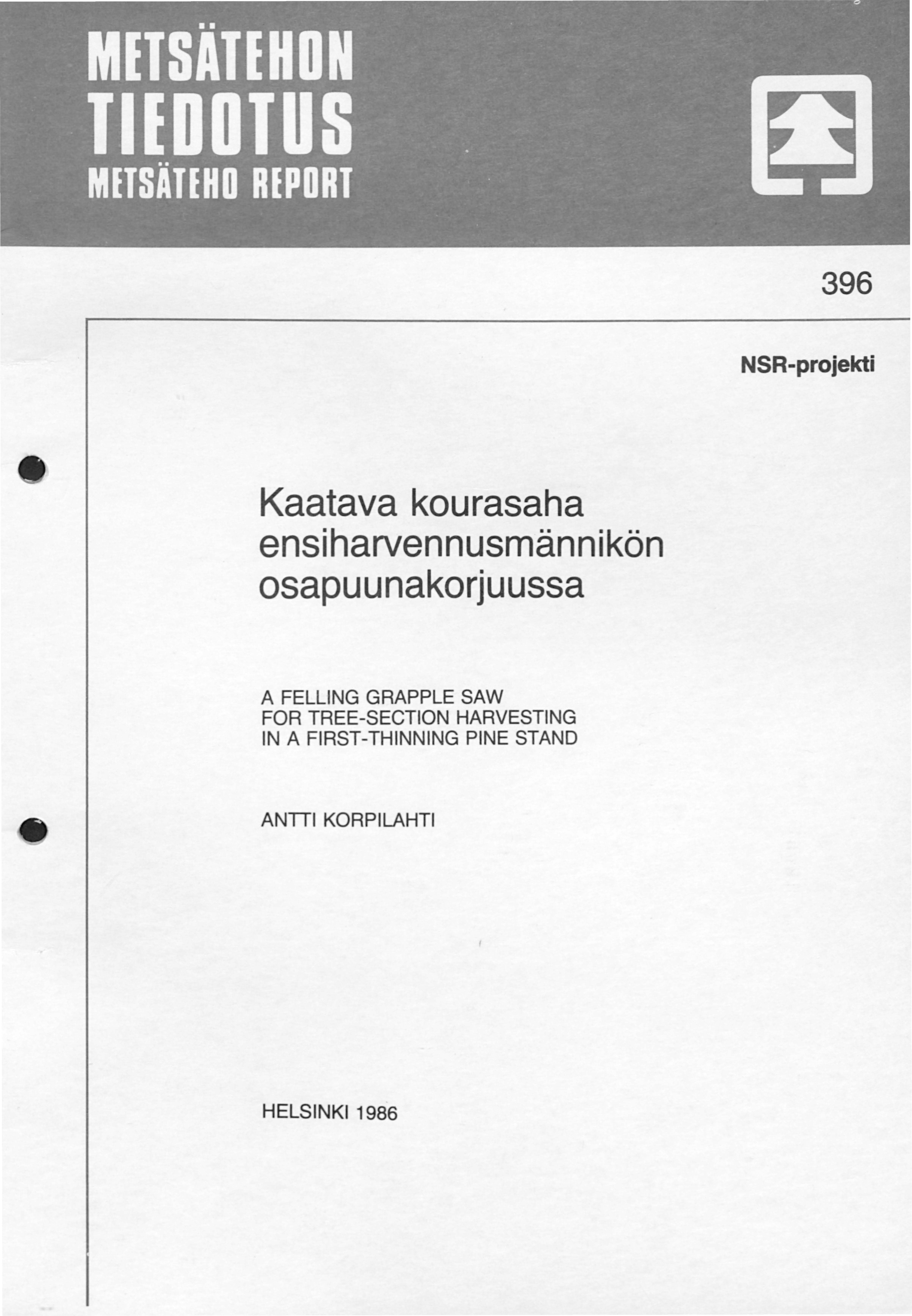 96 NSR-projekti Kaatava kourasaha ensiharvennusmännikön osapuunakorjuussa A FELLING GRAPPLE