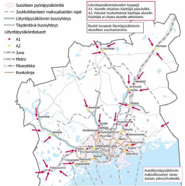 Seudun liityntäpysäköinnin tavoitetila vuonna 2025 [ LÄHDE: Helsingin seudun liikennejärjestelmäsuunnitelma HLJ 2015 luonnos, HSL