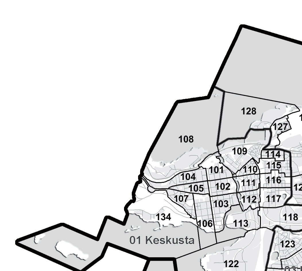 Keskisen ja eteläisen suuralueen suunnittelualueet ja tilastoalueet 1 KESKINEN SUURALUE 01 Keskusta 101 Finlayson (I) 102 Tammerkoski (II) 103 Nalkala (III) 104 Amuri A