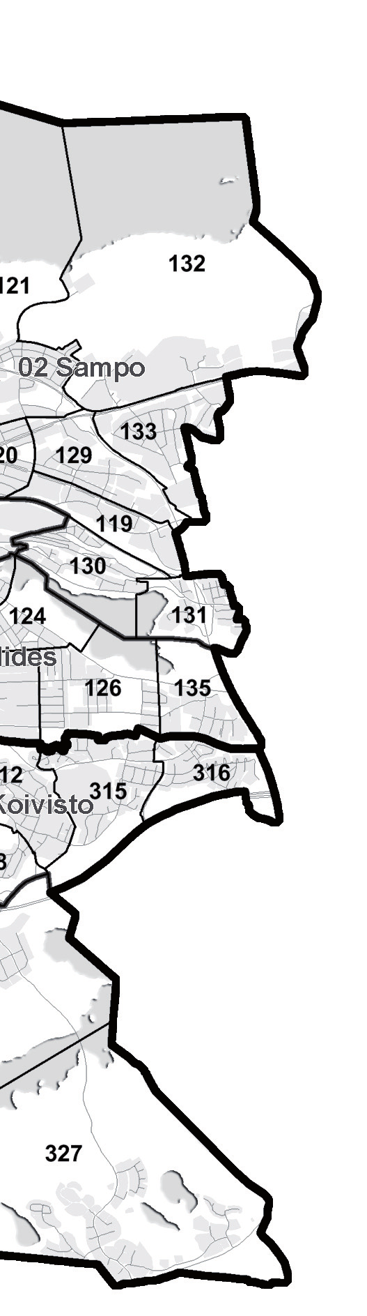 (XIII) 114 Osmonmäki (XIV) 115 Tammela A (XV) 116 Tammela B (XVI) 117 Tulli (XVII) 118 Kalevanharju (XVIII) 122 Hatanpää (XXII) 134 Pyynikki 02 Sampo 119 Kalevanrinne