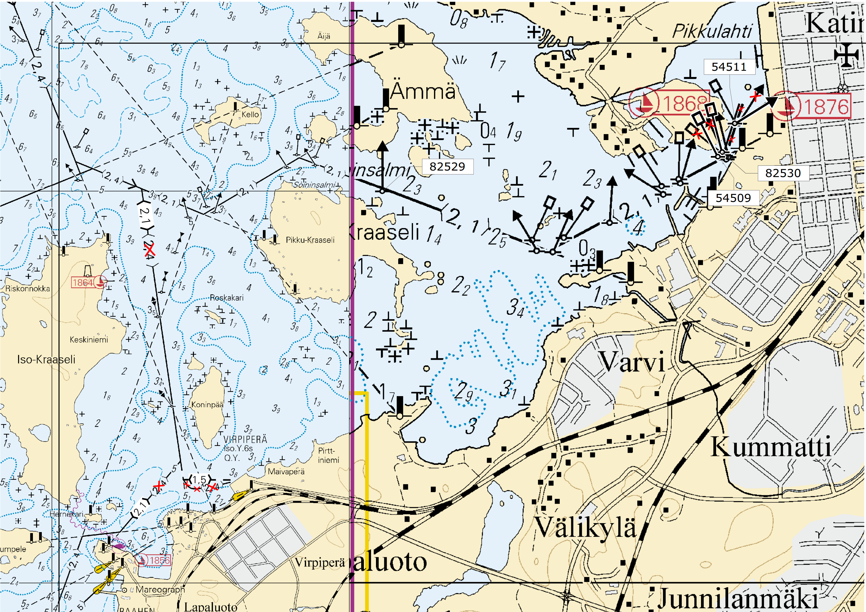 12 Kuva viitteeksi, karttaotteet ei merikartan mittakaavassa / Bild för referens, kortutdrag inte i sjökortets skala / Image for reference, chart extracts not to scale of chart ( FTA, Vaasa/Vasa 2017