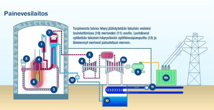 5 Kuva 3. Painevesilaitoksen vesikiertoperiaate. [2] 2.2 Muita reaktorityyppejä Muita reaktorityyppejä ovat mm.