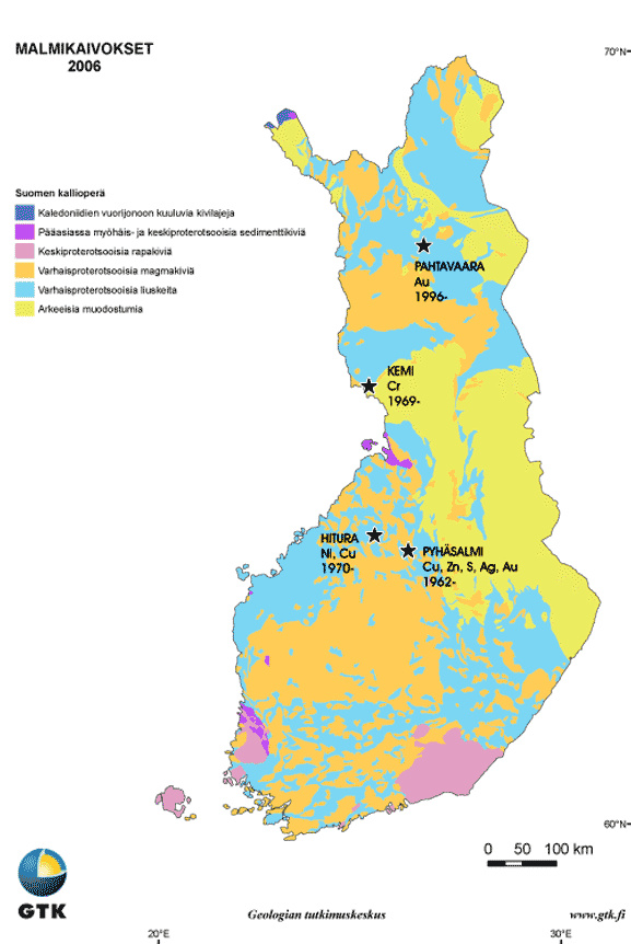 3.1 Toiminnassa olevat sulfidimalmikaivokset Suomessa toimii tällä hetkellä lukumääräisesti vähän metallimalmikaivoksia verrattuna viime vuosikymmeniin (kts. Kuvat 4. ja 6.).