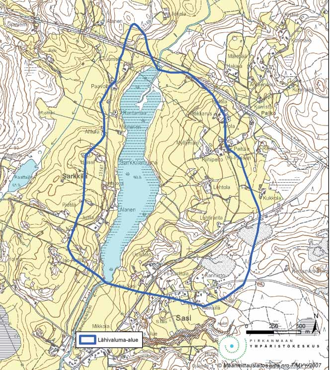 4 Alueen nykytila 4.1. Vesistön tila 4.1.1. Valuma-alue ja kuormitus Sarkkilanjärven lähivaluma-alue (kuva 5a) on kooltaan 235 ha ja koko valuma-alue (kuva 5b) noin 170 km 2.