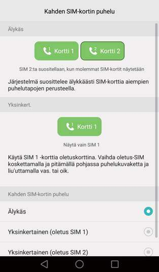 käyttöön. Valitse Kahden SIM-kortin puhelu.
