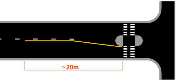 Liikenneviraston ohjeita 25/2015 15 Sulkuviivat liittymissä Keltainen sulkuviiva merkitään taajaman ulkopuolella ennen sellaista liittymää, joka on merkitty jollakin seuraavista liikennemerkeistä (ks.