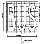 62 Liikenneviraston ohjeita 25/2015 Merkinnän mitoitus Nopeus < 50 km/h Nopeus > 50 km/h 1,60m Ruudun koko 10 10cm 1,60m 4,00m Ruudun koko 10 10cm Mittalinja Linja-autokaista Linja-autokaistan