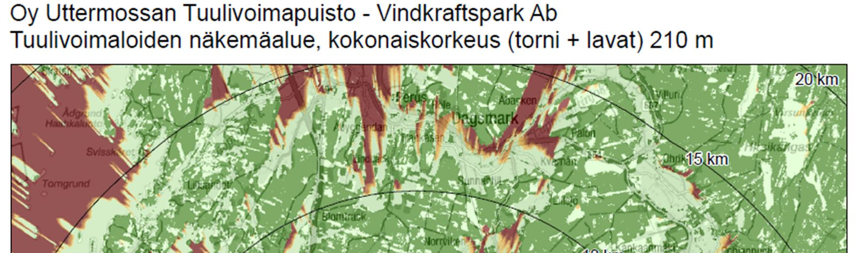 32 Kuva 16. Tuulivoimaloiden näkemäalue.