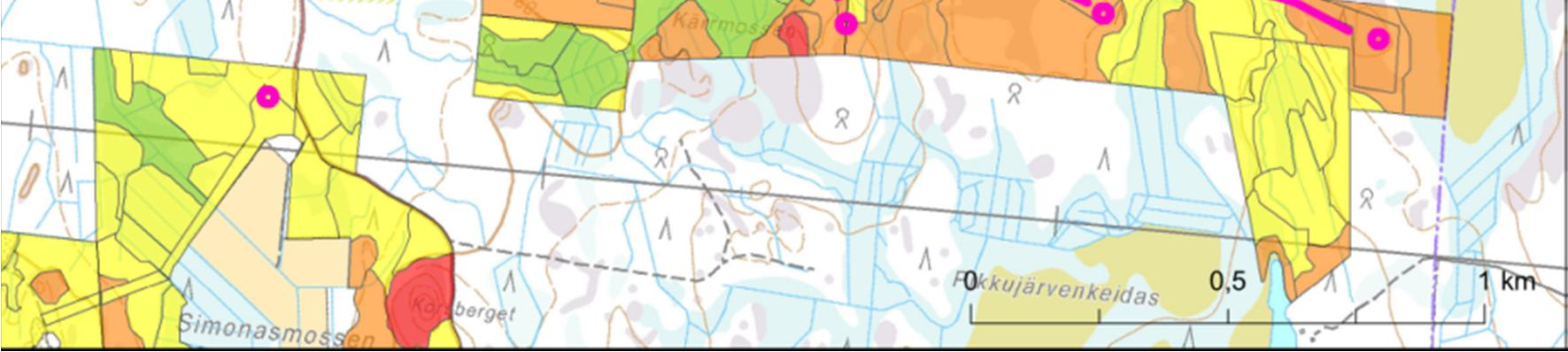 Rannikon metsäkeskuksen metsäsuunnitelmatietojen sisältämät kasvupaikkatyyppi- ja metsien kehitysluokkarajaukset saatiin myös hankkeesta vastaavien maanomistajien luvalla käyttöön (kuvat 22 ja 23).