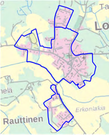 UUDENKAUPUNGIN KAUPUNKI Sivu 12 (20) Kuva 10. Kartalla on esitetty sinisellä rajauksella rakennuskaava-alueet. Pohjoisin alue on Rauvolan alueen rakennuskaavaa.
