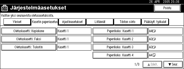 Paperin asettaminen ohisyöttötasolle Paksu paperi ja piirtoheitinkalvot tulevat tulostuspuoli ylöspäin edellisen sivun päälle; tämän takia tulosteet pitää järjestää uudelleen oikeaan järjestykseen.