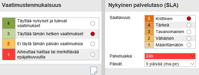 palvelun kokonaisarvio Vaatimustenmukaisuus (täyttääkö