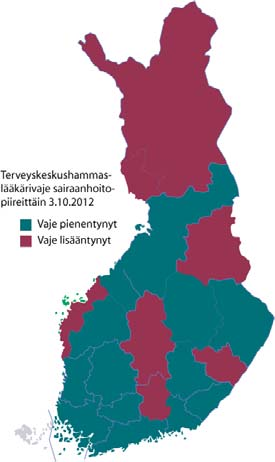 Terveyskeskushammaslääkärivajeen muutos 2011-2012 sairaanhoitopiireittäin Terveyskeskushammaslääkärivaje sairaanhoitopiireittäin 3.10.