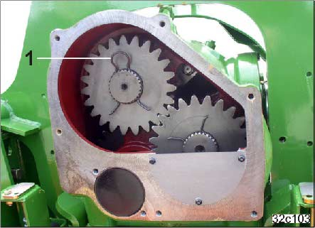 1 Hammaspyörien kiinnitys uudelleen kaksivaihteisessa vaihteistossa (ammattikorjaamo) VAARA Varmista traktori/kone