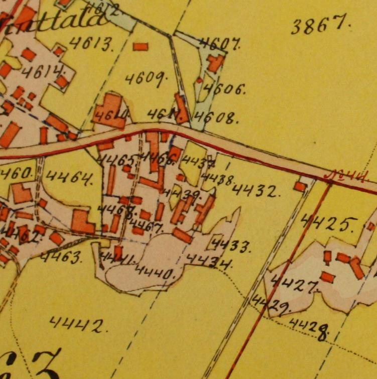 10 Kuva 10. Ote maanmittari J. A. Berlinin laatimasta kartasta Takahuhdin kylästä vuodelta 1903, johon tutkimuskohde on ympyröity. Lähde: Kansallisarkisto H51a:17/39-92. 4.