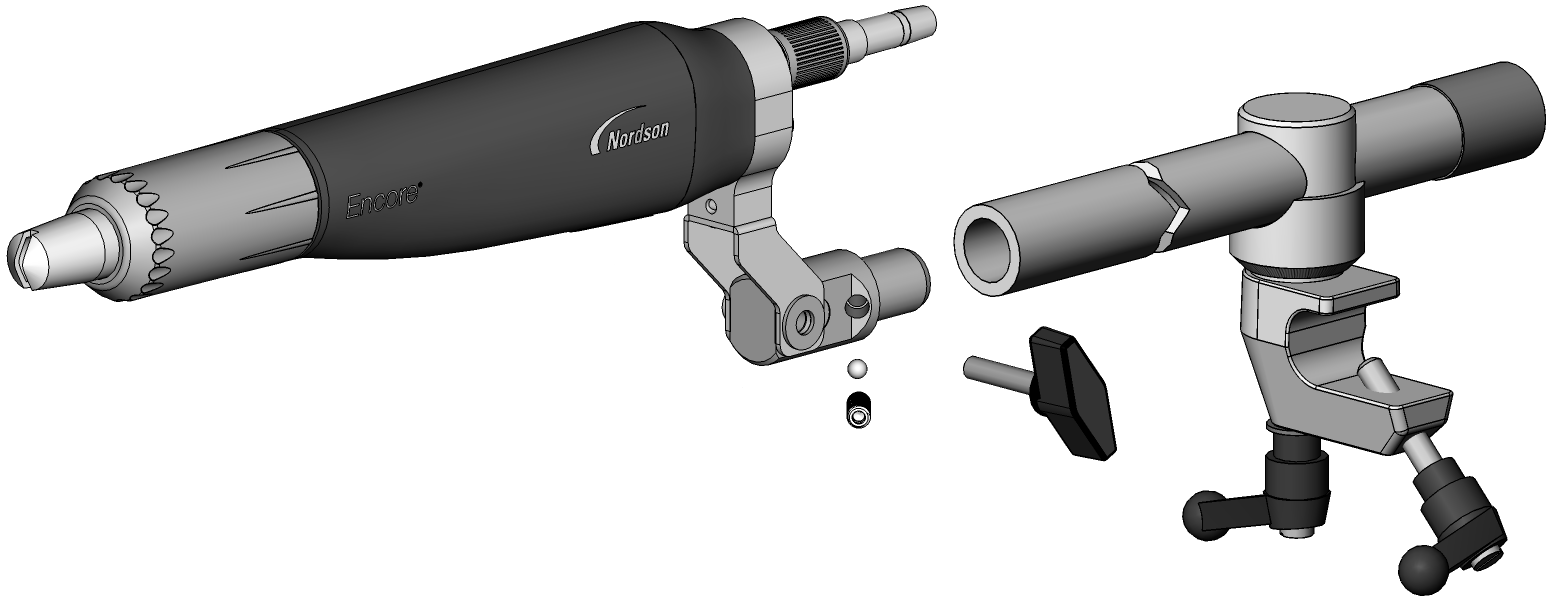 Encore automaattiset pulverinruiskutuspistoolit 9 8 3 9 1 7 2 10 11 5 6 4 Kuva 4 Pistoolin tankokiinnitys 1. Ruuvit 2.