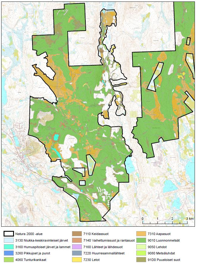 8 4.3 Luontodirektiivin mukaiset luontotyypit Voimassa olevalla Natura-tietolomakkeella (1996) mainitut luontotyypit on esitetty taulukossa 4-1.